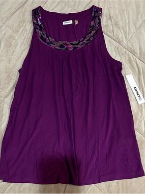 DKNY Purple Beaded Scoop Neck Tank
